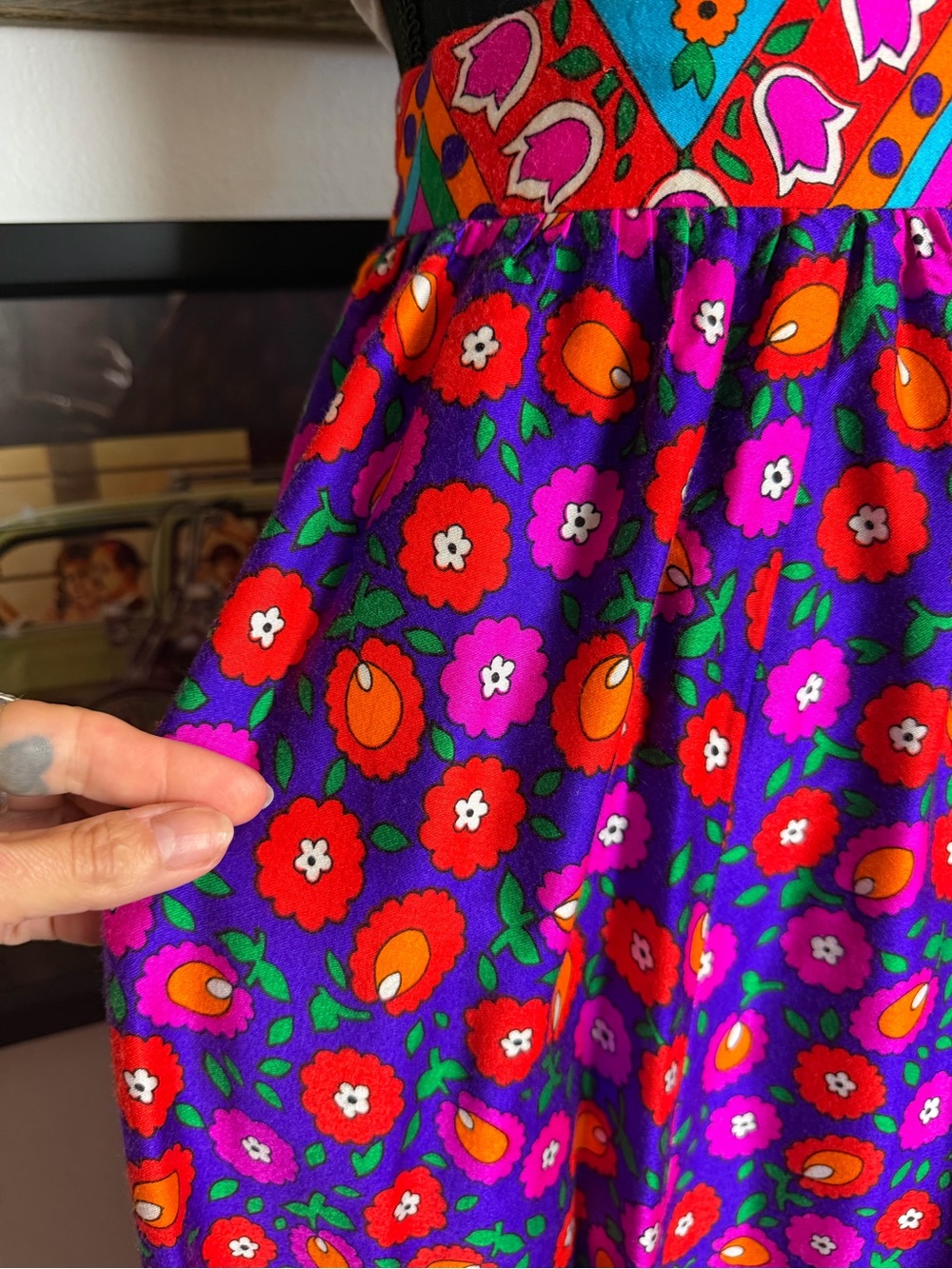 Vintage 1960s/70s Alex Colman California Mod Print Maxi Skirt XS 24" Waist - Picture 6 of 15